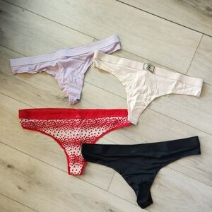 Victoria's Secret Panty Lot 4 Pair NWT Thong Multicolor Shine Patch Mesh Cotton